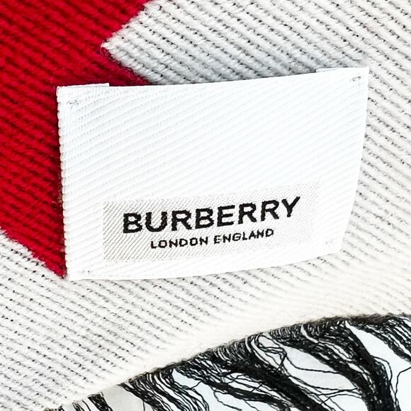 Burberry Logo Pattern Wool-Silk Football Scarf Fringe One Size NWT - Picture 11 of 12